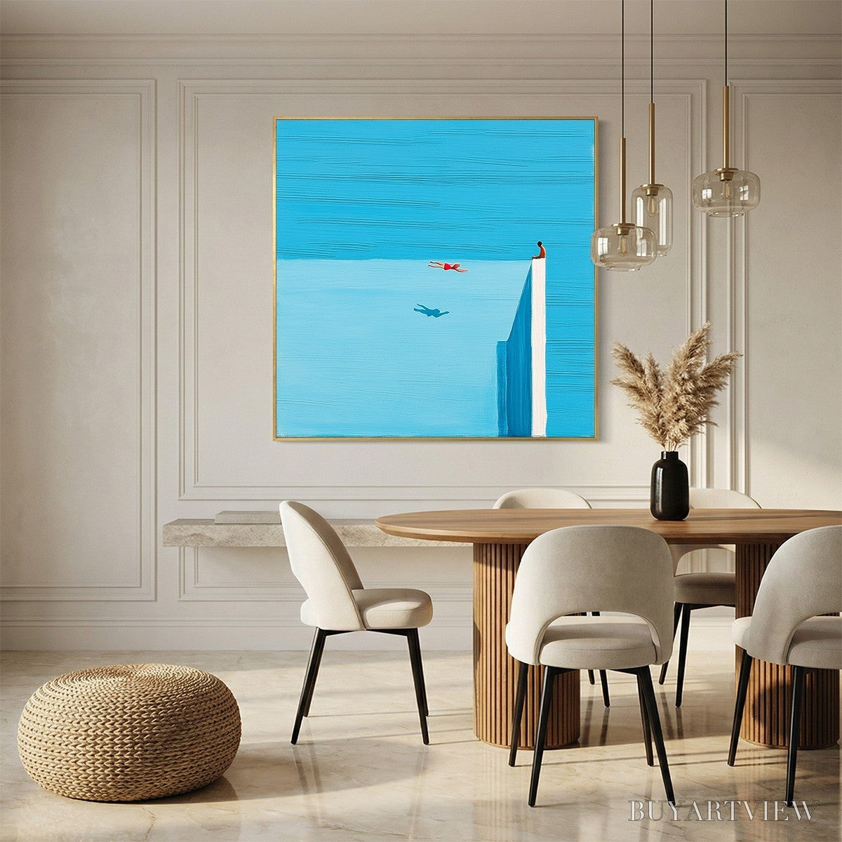 ARTOVITAS Horizon'S Edge – Minimalist Blue Seascape Painting with Figures - image 2