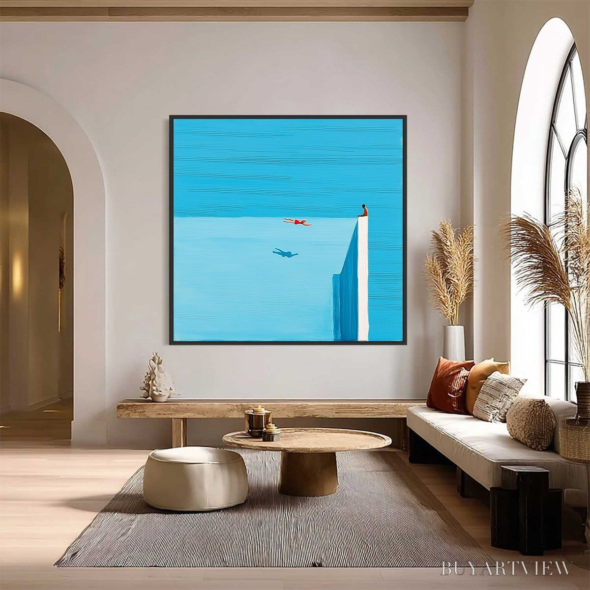 ARTOVITAS Horizon'S Edge – Minimalist Blue Seascape Painting with Figures - image 6