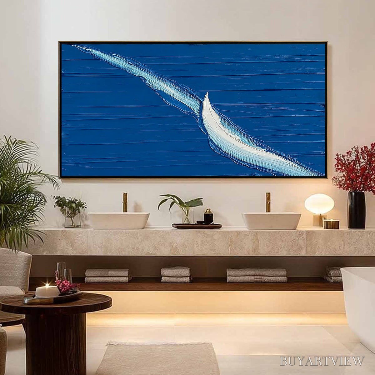 ARTOVITAS Voyage – Minimalist Textured Abstract Sailboat Painting - image 4