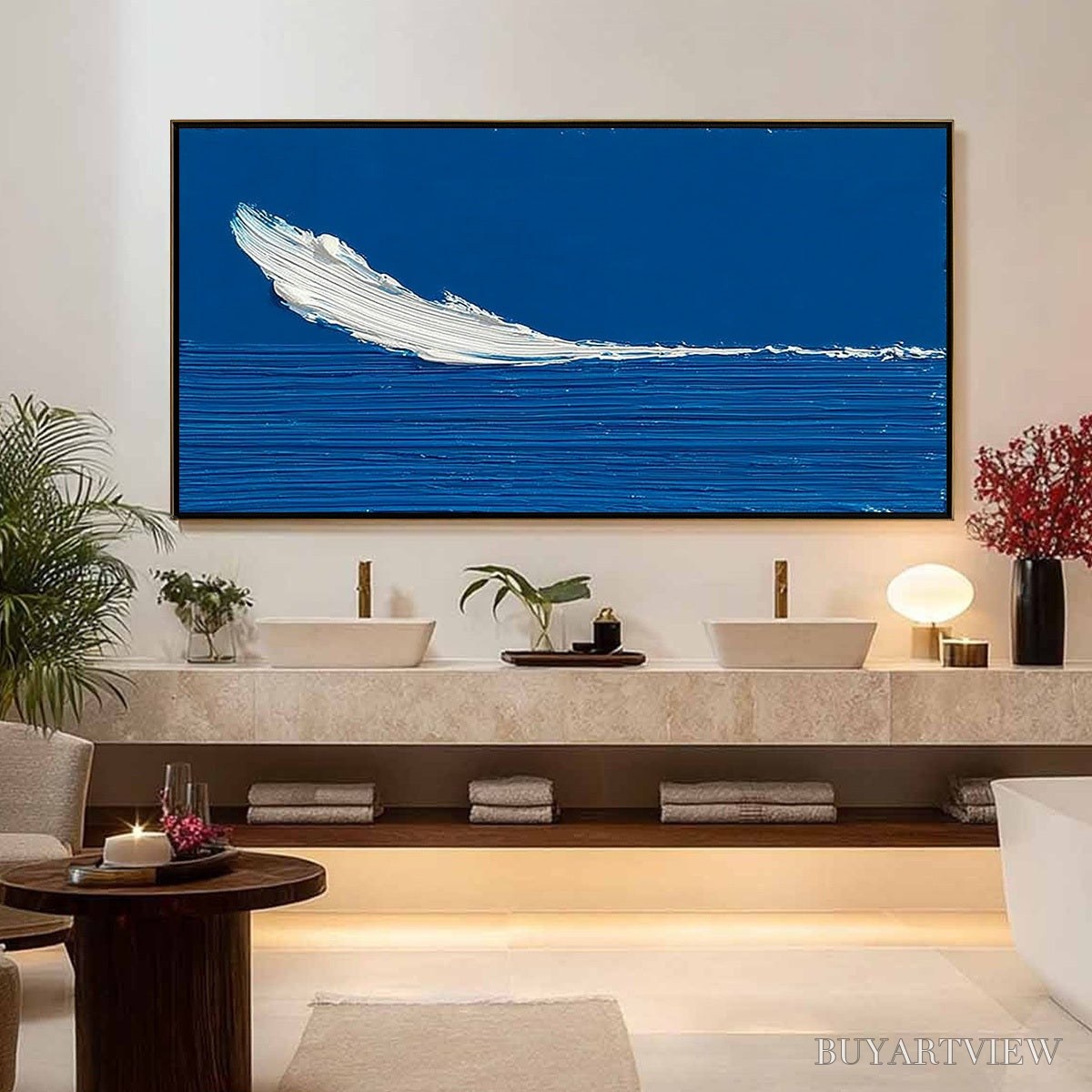 ARTOVITAS Azure Crest – Minimalist Abstract Seascape Impasto Oil Painting - image 4