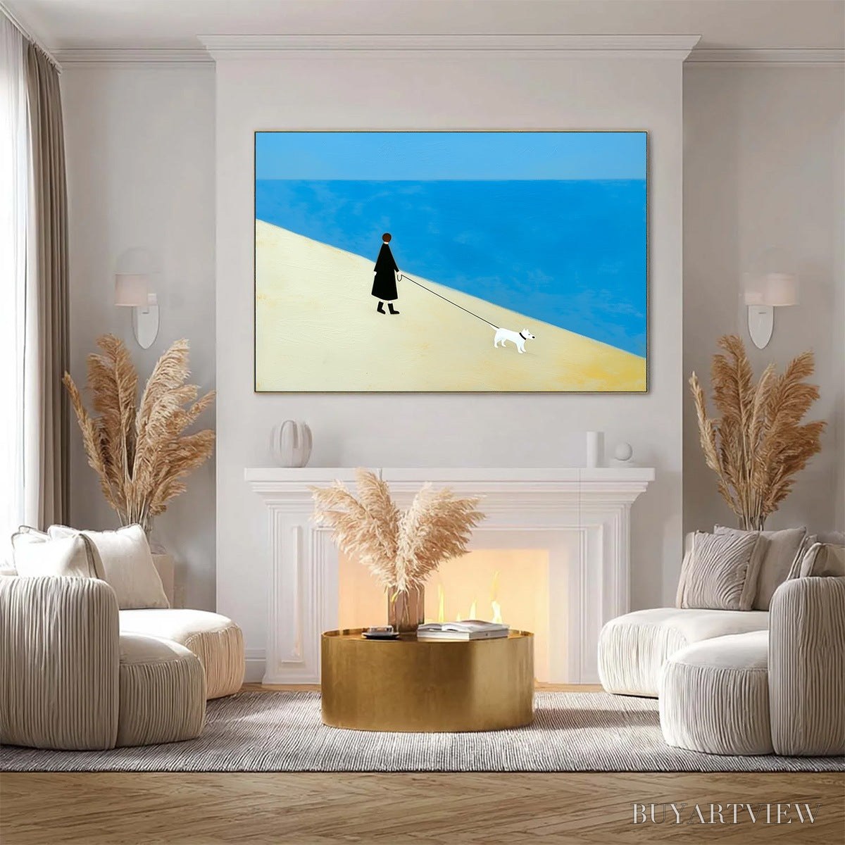 ARTOVITAS Companion – Textured Minimalist Painting of a Seaside Stroll - image 2