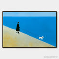 ARTOVITAS Shoreline Minimalist Beach Scene with Dog Original Oil Painting - image 1
