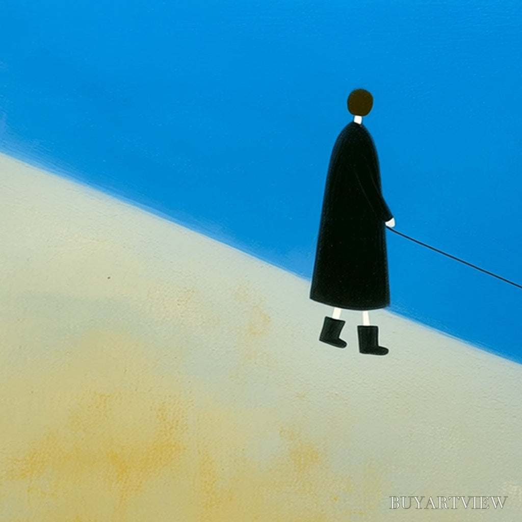 ARTOVITAS Shoreline Minimalist Beach Scene with Dog Original Oil Painting - image 3