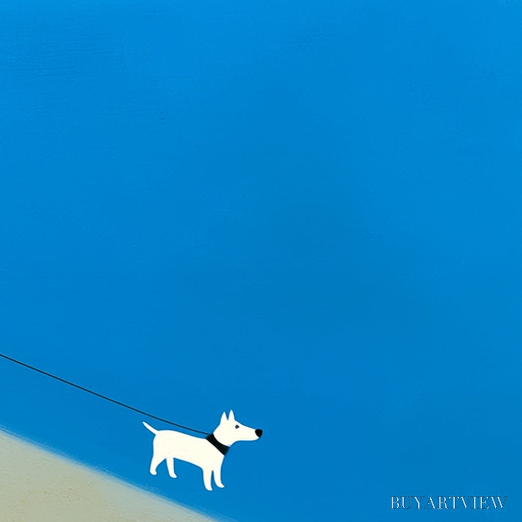 ARTOVITAS Shoreline Minimalist Beach Scene with Dog Original Oil Painting - image 5