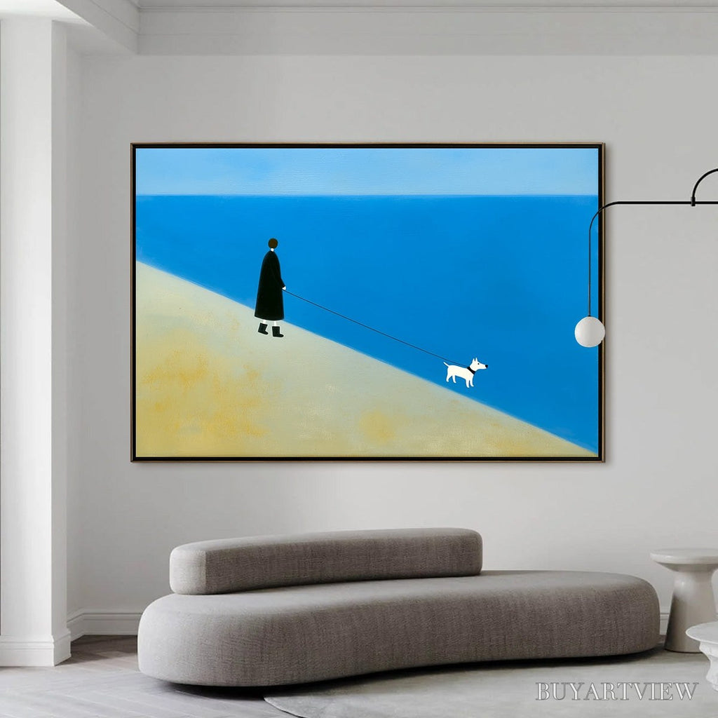 ARTOVITAS Shoreline Minimalist Beach Scene with Dog Original Oil Painting - image 6