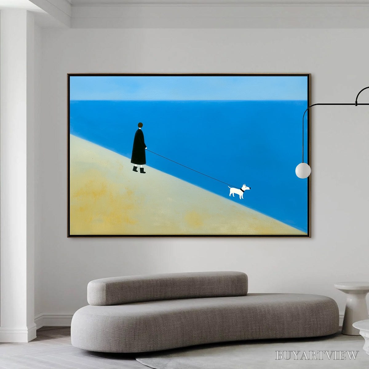 ARTOVITAS Shoreline Minimalist Beach Scene with Dog Original Oil Painting - image 6