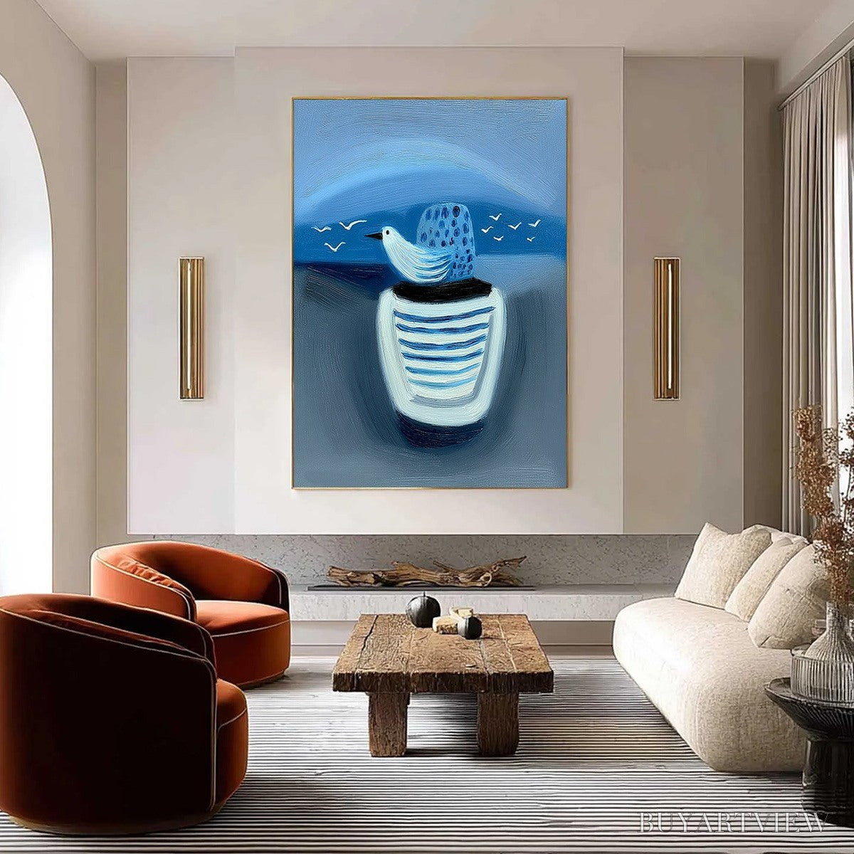 ARTOVITAS Coastal Solitude – Textured Minimalist Seascape Painting of Coastal Contemplation - image 2