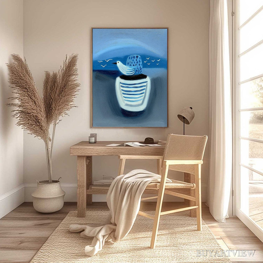 ARTOVITAS Coastal Solitude – Textured Minimalist Seascape Painting of Coastal Contemplation - image 4