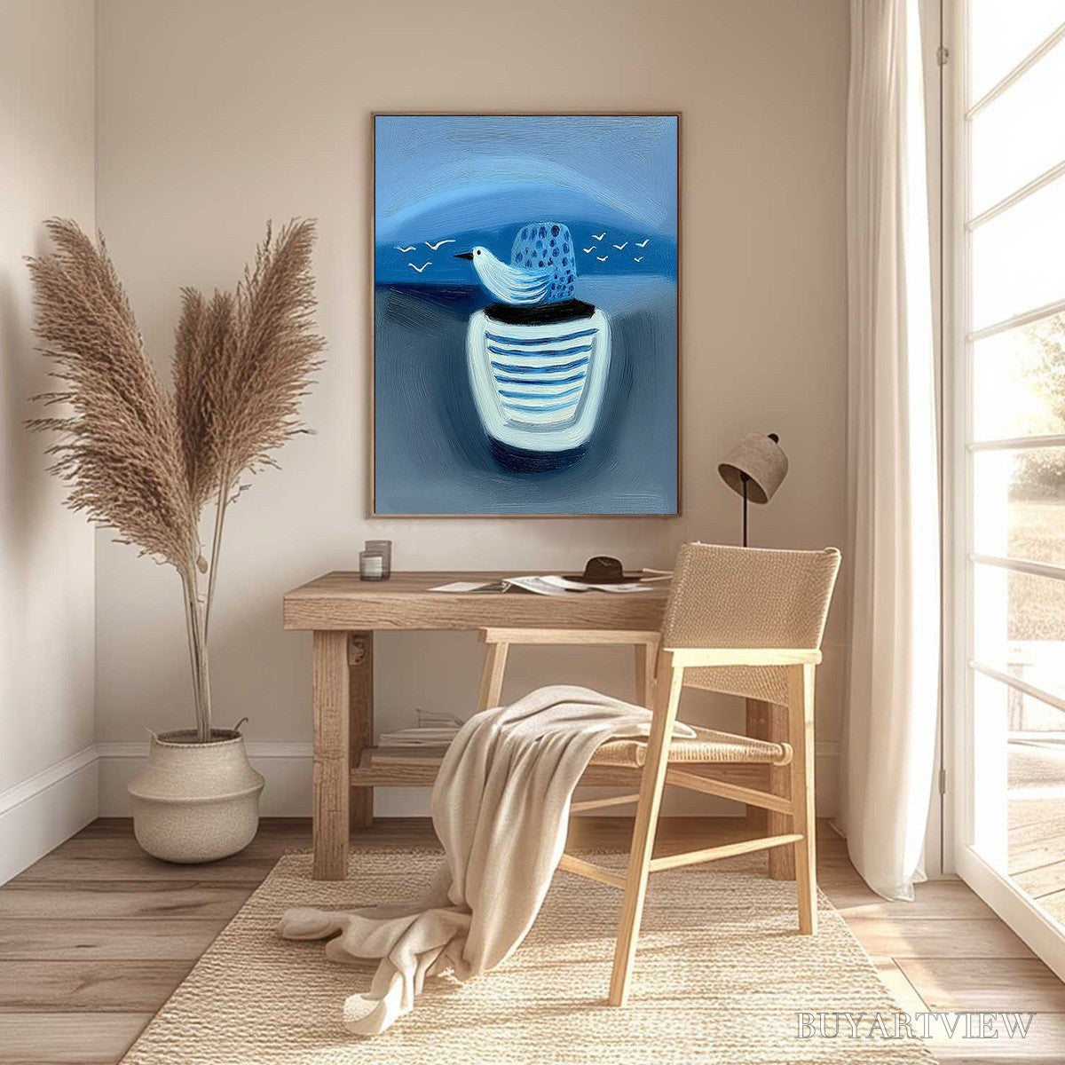 ARTOVITAS Coastal Solitude – Textured Minimalist Seascape Painting of Coastal Contemplation - image 4