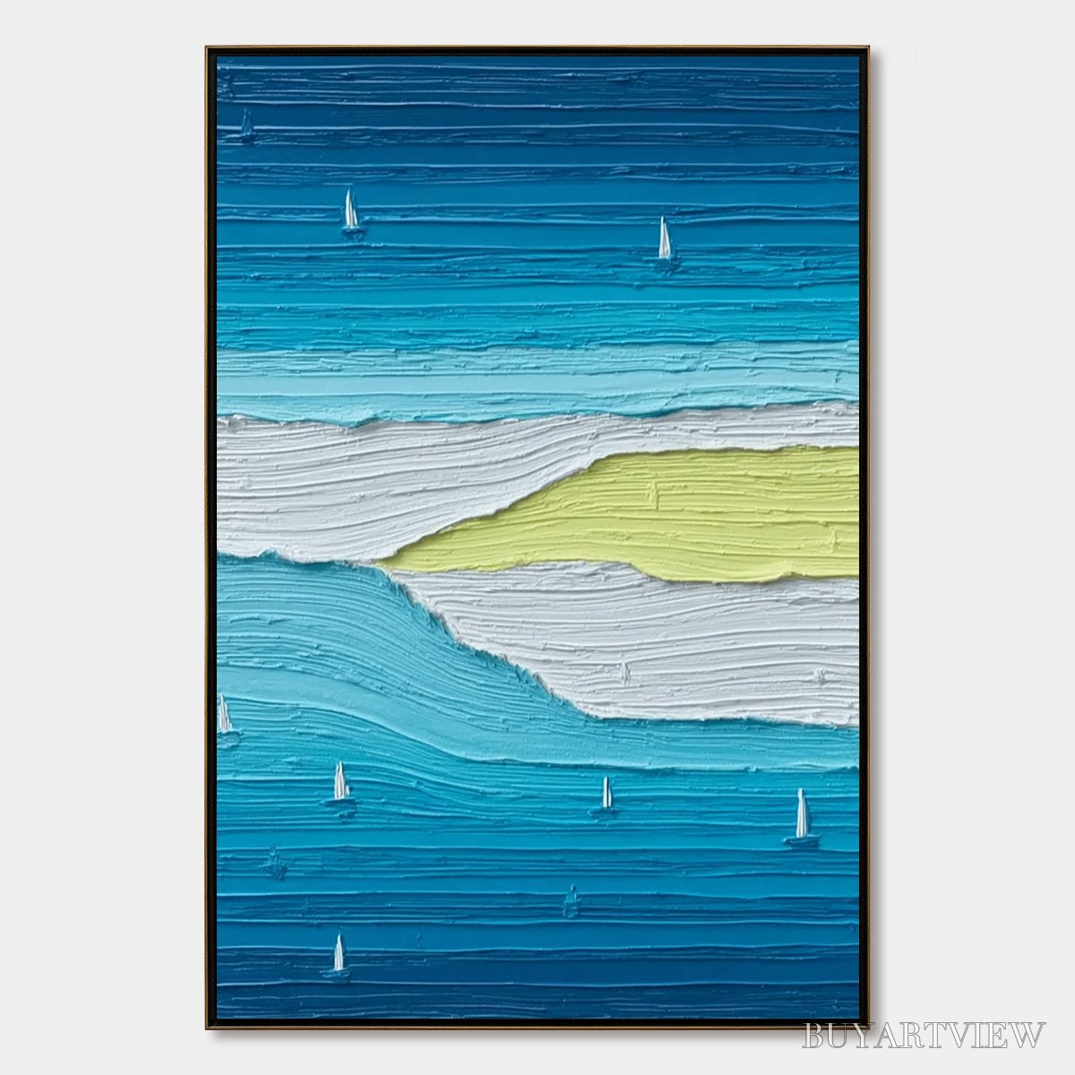 ARTOVITAS Azure Horizon Textured Seascape Oil Painting | Coastal - image 1