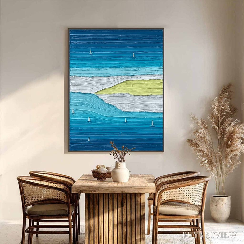 ARTOVITAS Azure Horizon Textured Seascape Oil Painting | Coastal - image 2