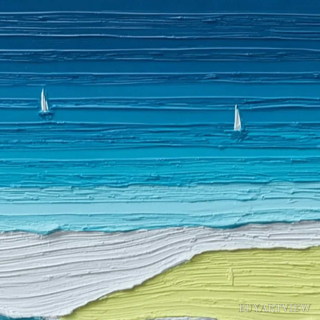 ARTOVITAS Azure Horizon Textured Seascape Oil Painting | Coastal - image 3