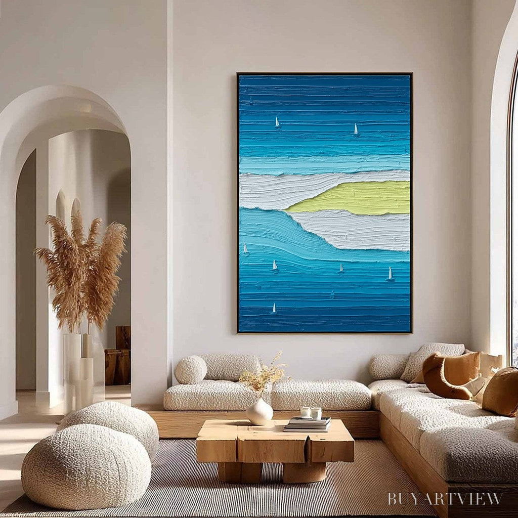 ARTOVITAS Azure Horizon Textured Seascape Oil Painting | Coastal - image 4