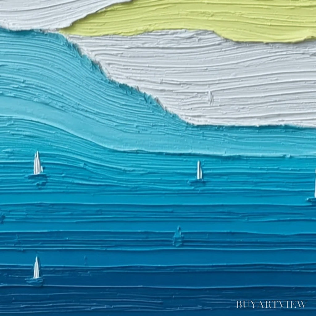 ARTOVITAS Azure Horizon Textured Seascape Oil Painting | Coastal - image 5