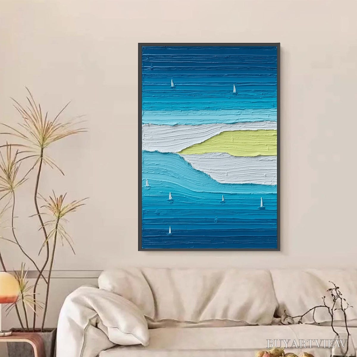 ARTOVITAS Azure Horizon Textured Seascape Oil Painting | Coastal - image 6