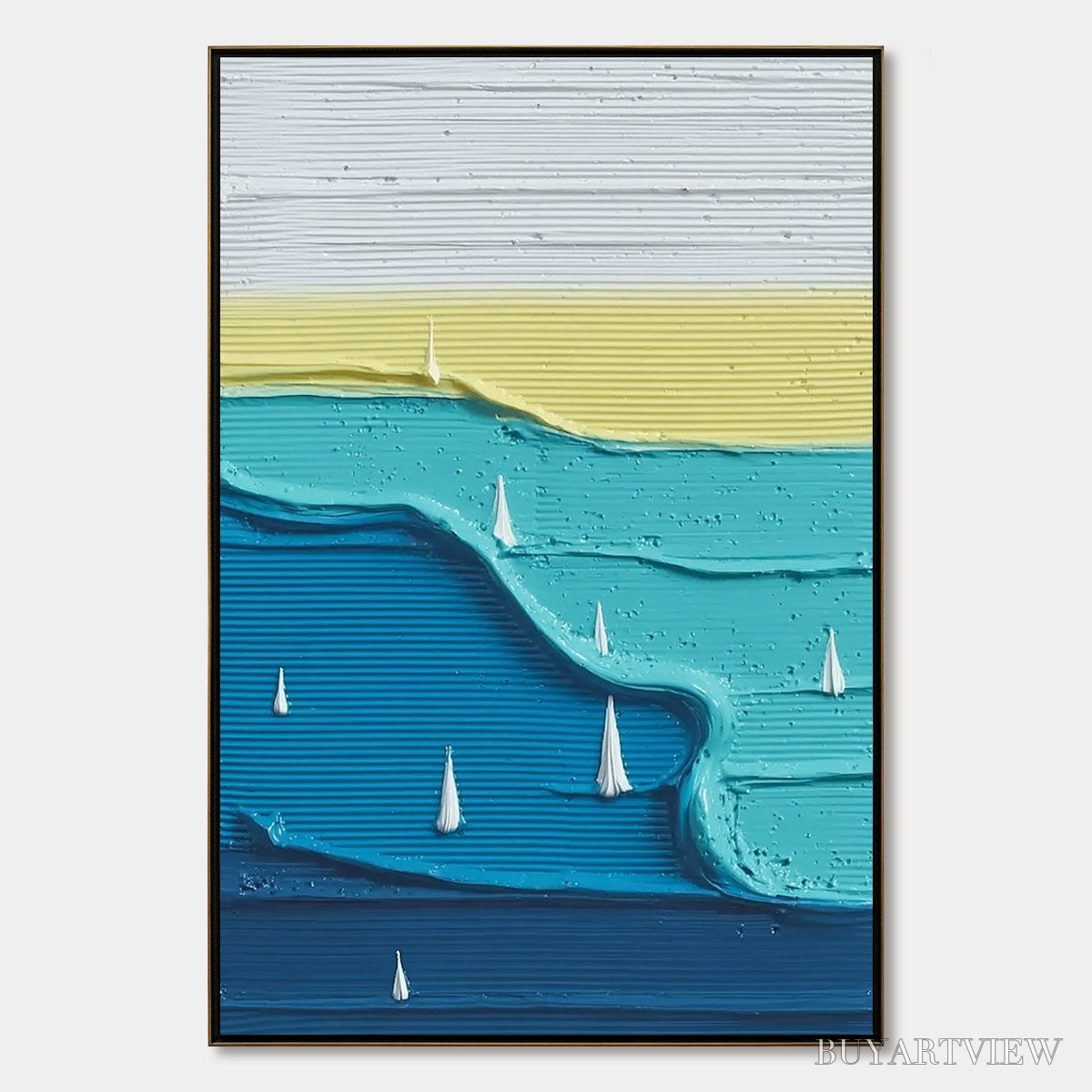 ARTOVITAS Sailboat Serenity – Textured Minimalist Abstract Seascape Painting - image 1