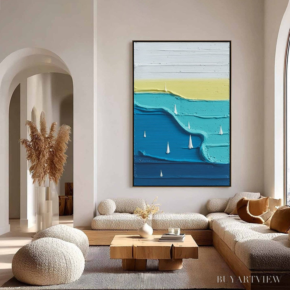 ARTOVITAS Sailboat Serenity – Textured Minimalist Abstract Seascape Painting - image 4