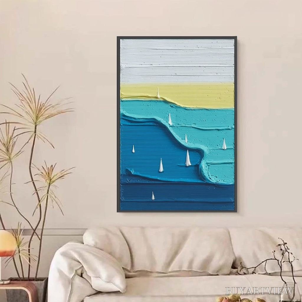 ARTOVITAS Sailboat Serenity – Textured Minimalist Abstract Seascape Painting - image 6