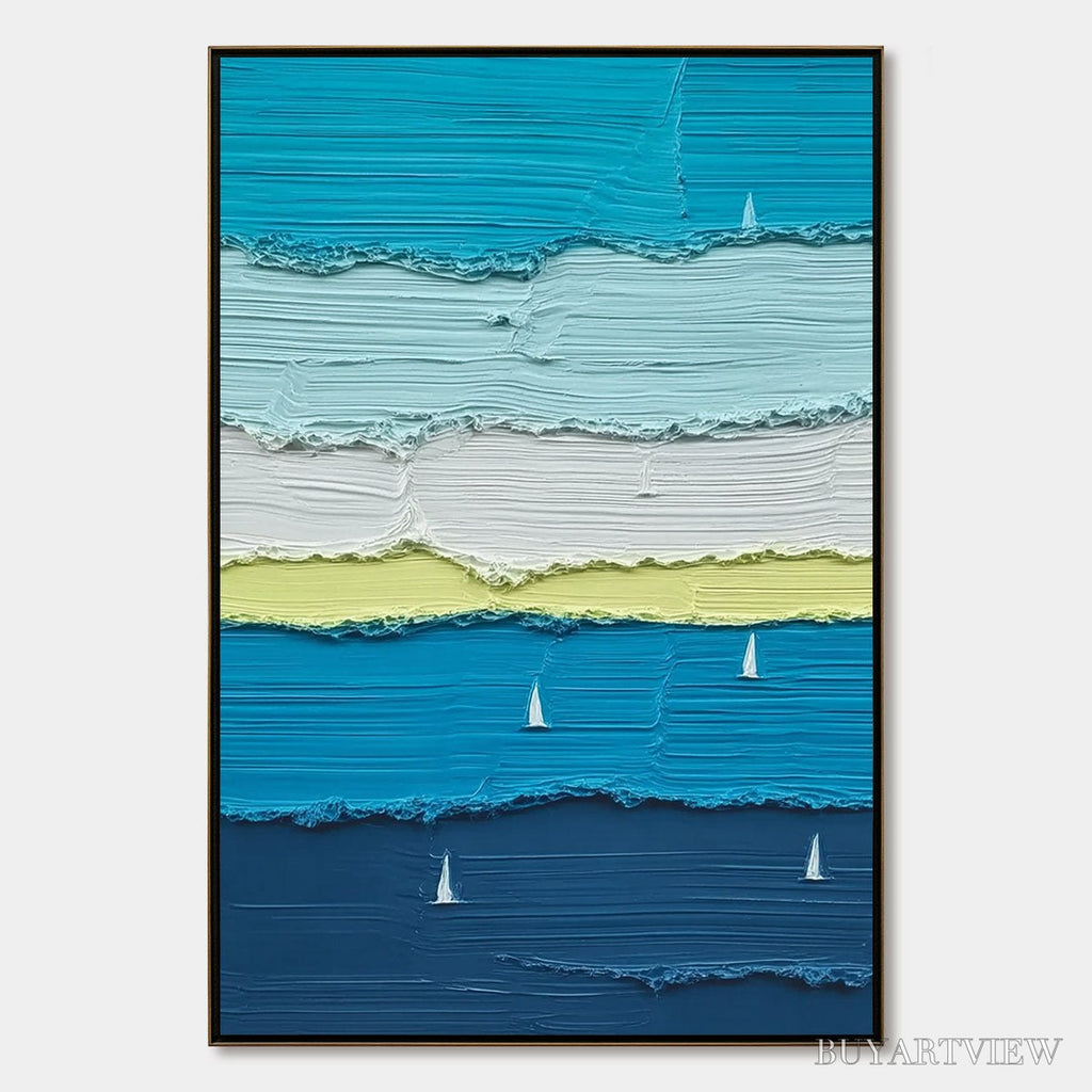 ARTOVITAS Azure Regatta – Textured Vertical Seascape with Sailboats - image 1