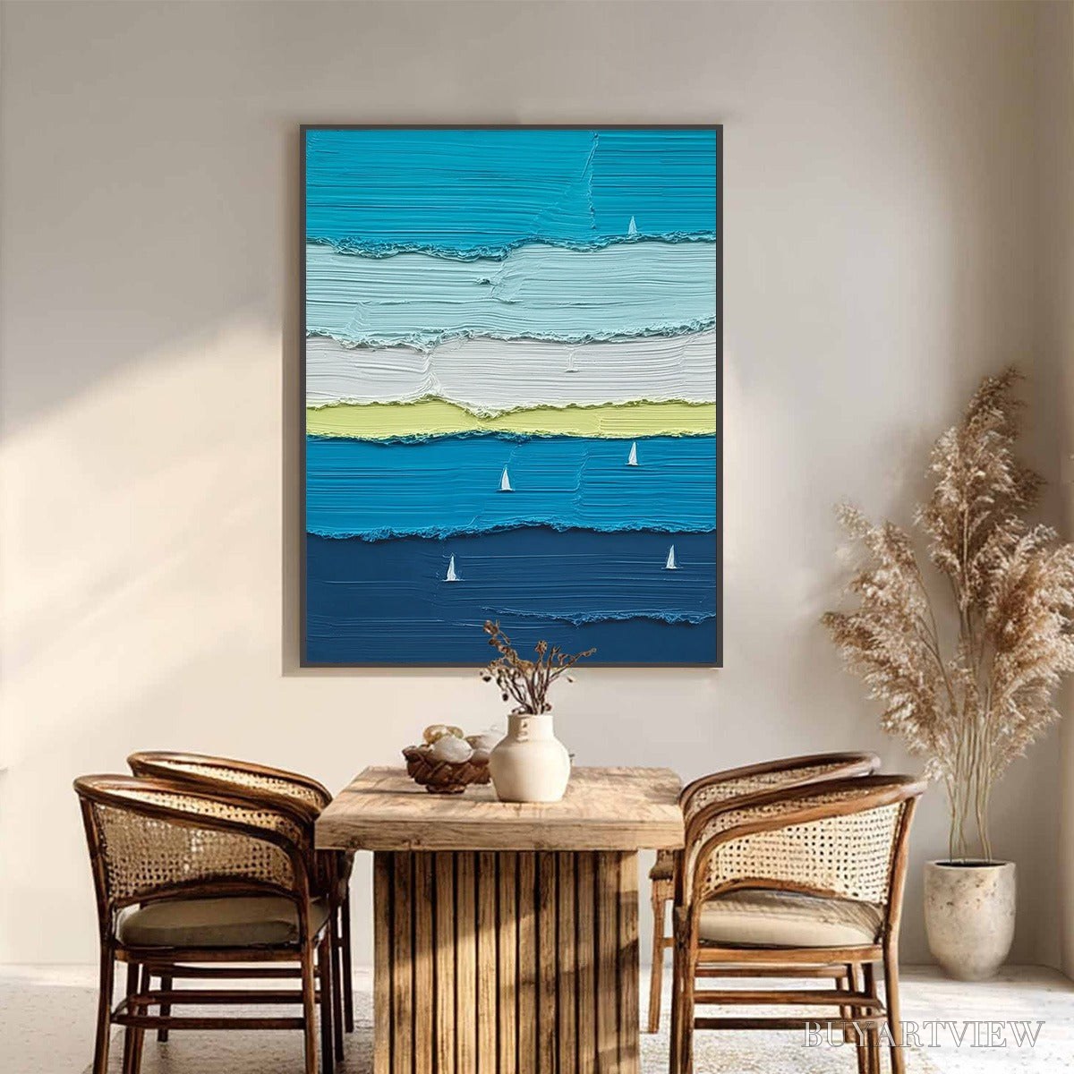 ARTOVITAS Azure Regatta – Textured Vertical Seascape with Sailboats - image 2