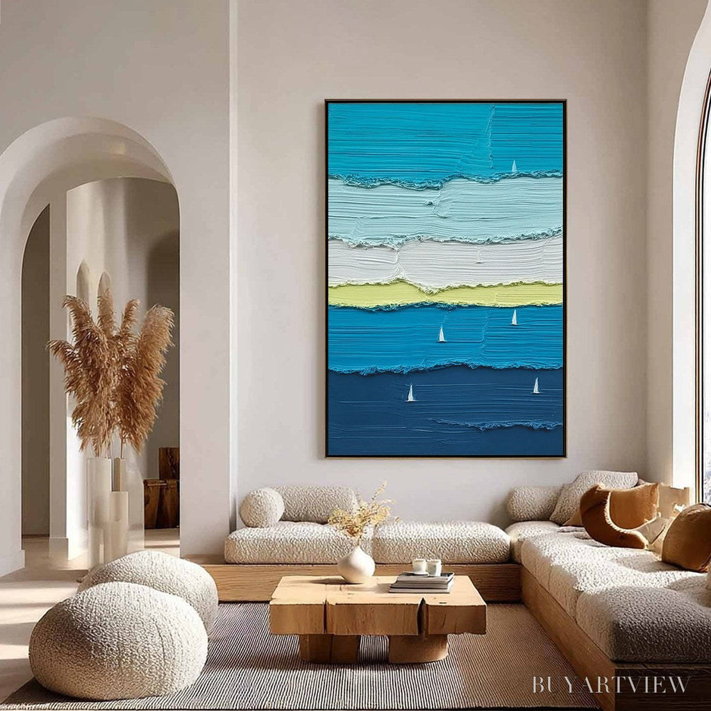 ARTOVITAS Azure Regatta – Textured Vertical Seascape with Sailboats - image 4