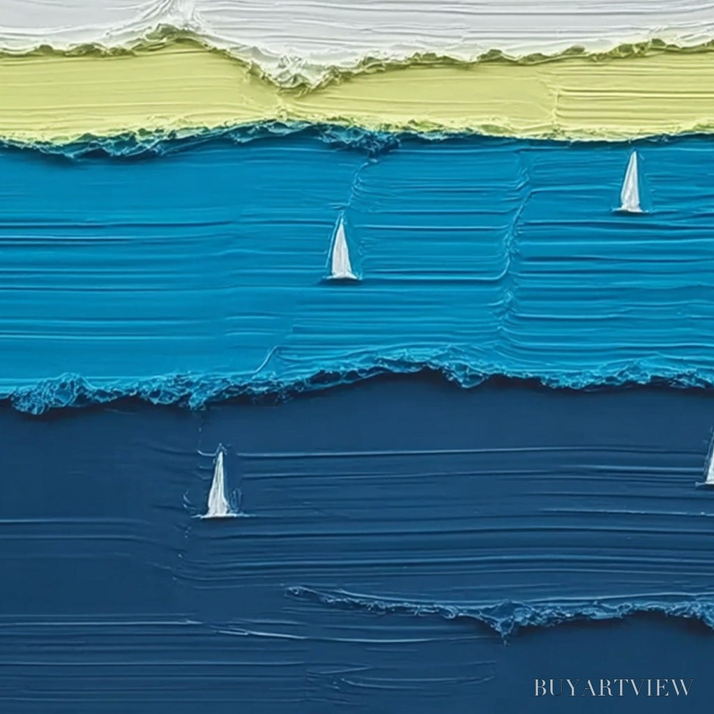 ARTOVITAS Azure Regatta – Textured Vertical Seascape with Sailboats - image 5