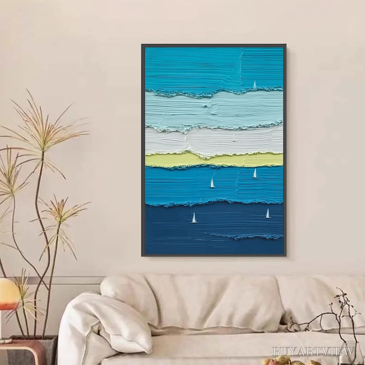 ARTOVITAS Azure Regatta – Textured Vertical Seascape with Sailboats - image 6