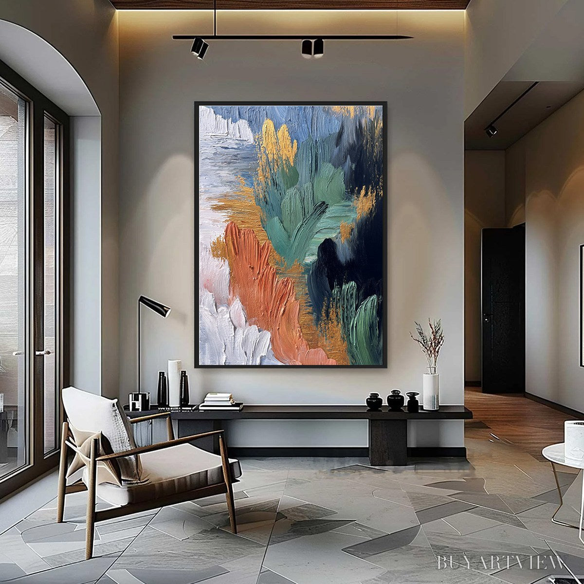 ARTOVITAS Verdant Shore | Textured Abstract Oil Painting with Gold Leaf - image 2