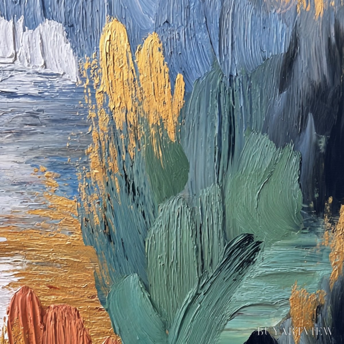 ARTOVITAS Verdant Shore | Textured Abstract Oil Painting with Gold Leaf - image 3