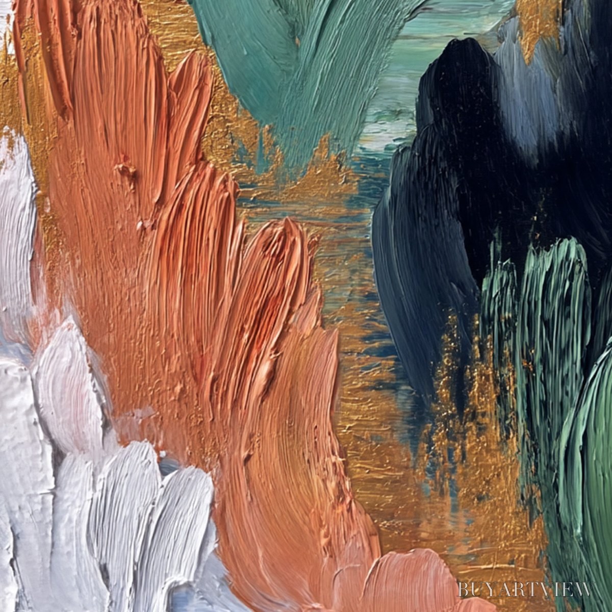 ARTOVITAS Verdant Shore | Textured Abstract Oil Painting with Gold Leaf - image 5