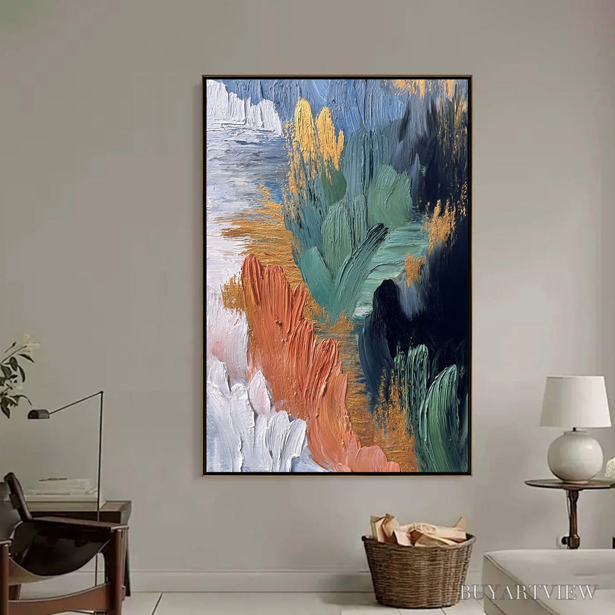 ARTOVITAS Verdant Shore | Textured Abstract Oil Painting with Gold Leaf - image 6