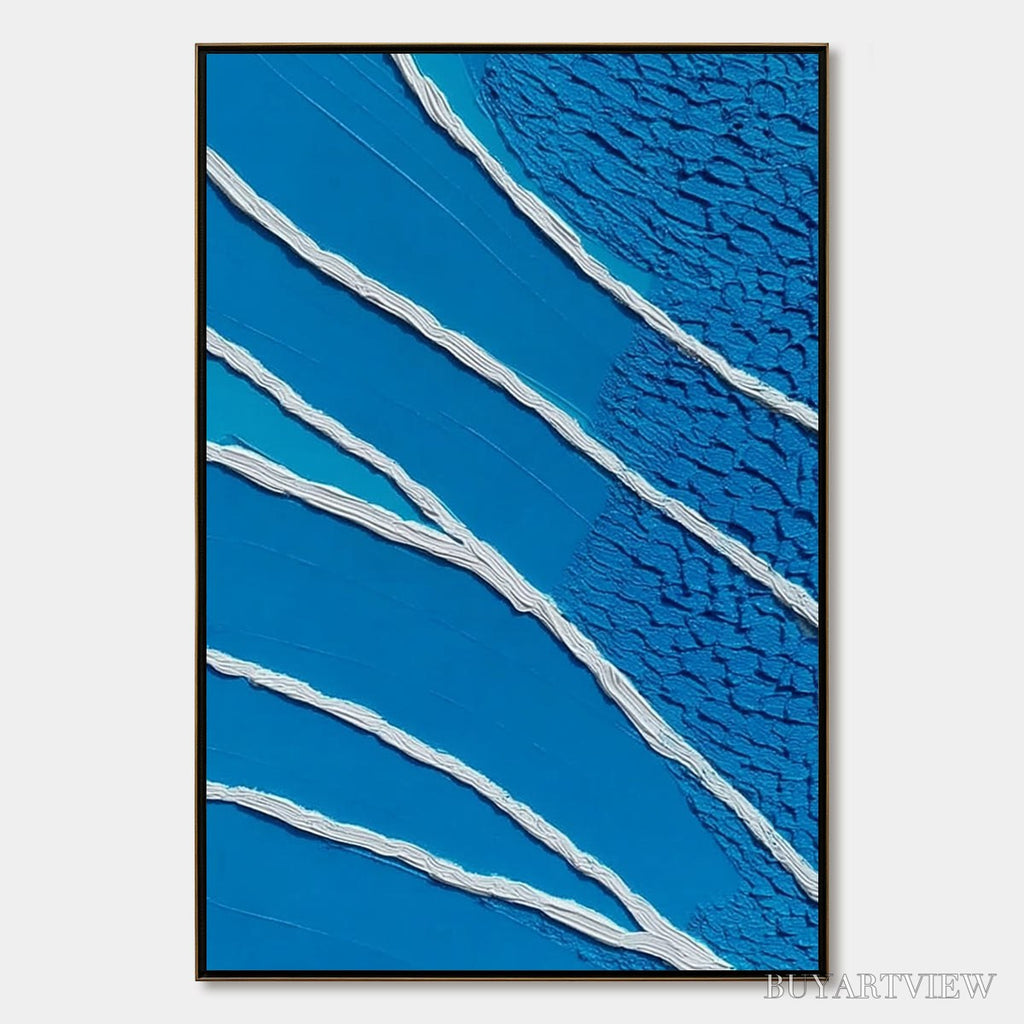 ARTOVITAS Azure Current | Textured Abstract Blue Vertical Oil Painting - image 1