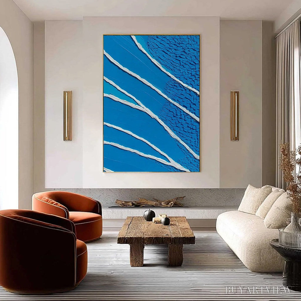 ARTOVITAS Azure Current | Textured Abstract Blue Vertical Oil Painting - image 2