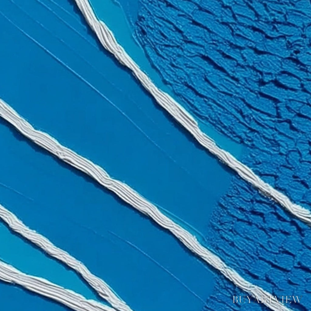 ARTOVITAS Azure Current | Textured Abstract Blue Vertical Oil Painting - image 3