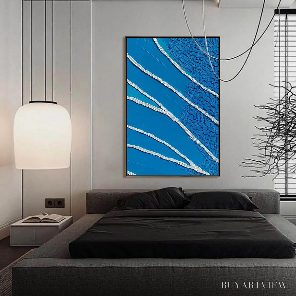 ARTOVITAS Azure Current | Textured Abstract Blue Vertical Oil Painting - image 4