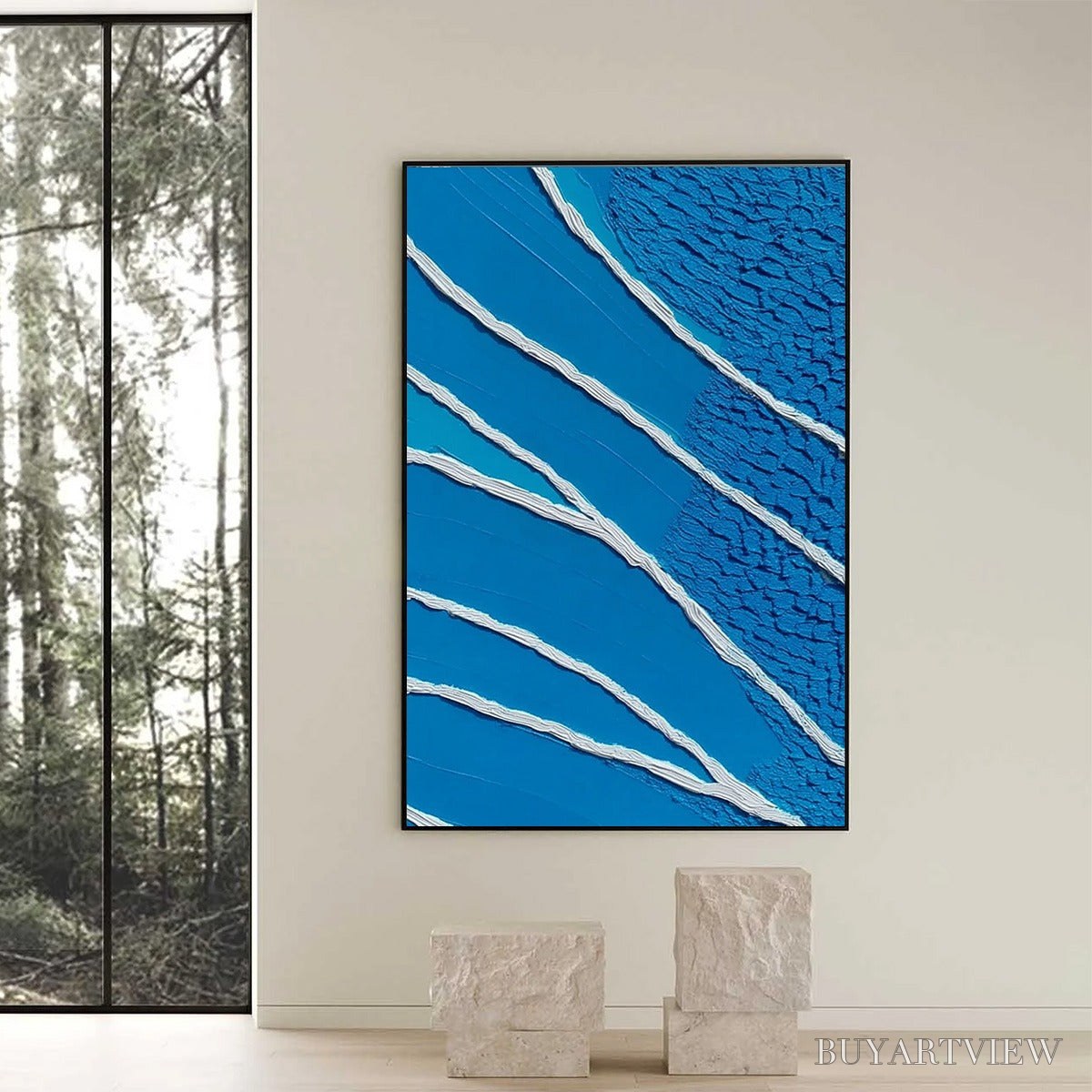 ARTOVITAS Azure Current | Textured Abstract Blue Vertical Oil Painting - image 6