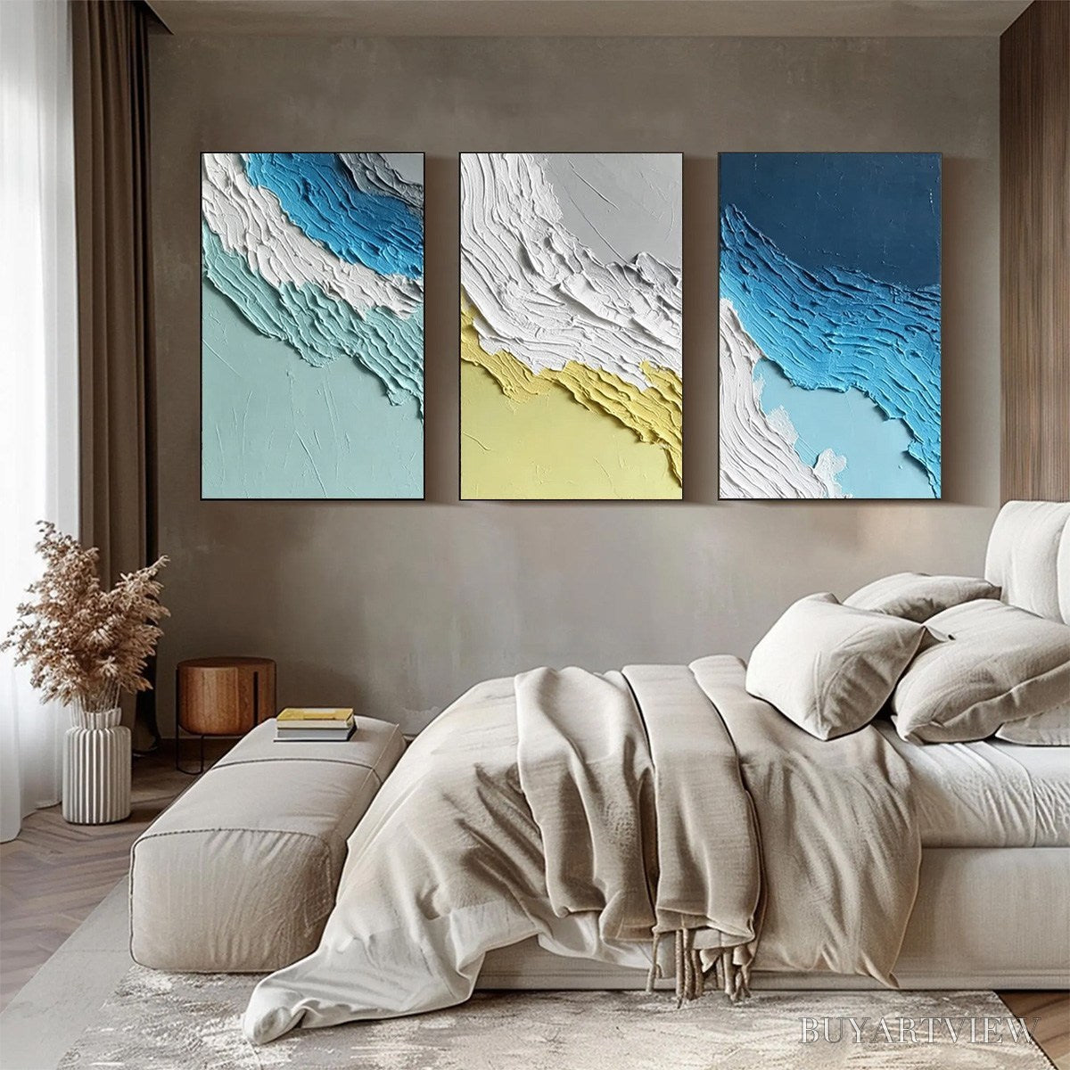 ARTOVITAS Coastal Rhythm – Textured Abstract Triptych of a Serene Seascape - image 4