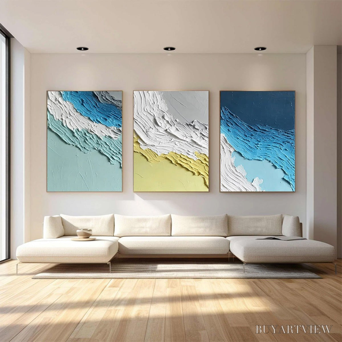 ARTOVITAS Coastal Rhythm – Textured Abstract Triptych of a Serene Seascape - image 6
