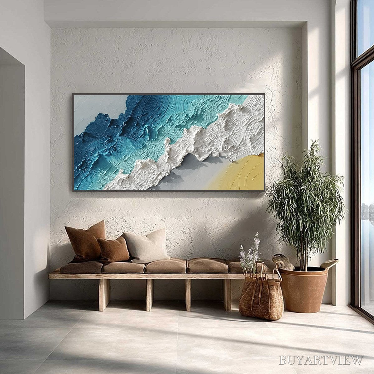 ARTOVITAS Azure Crest – Heavy Texture Abstract Seascape Painting - image 2