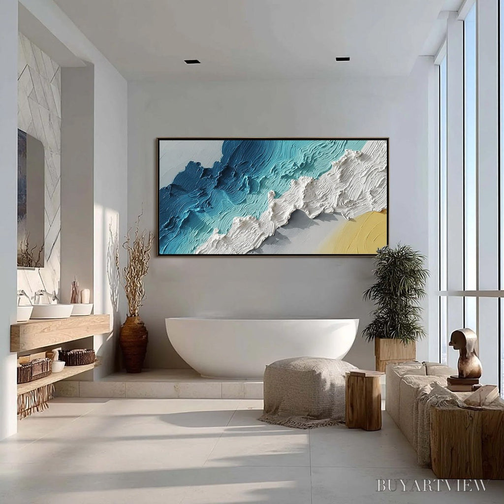 ARTOVITAS Azure Crest – Heavy Texture Abstract Seascape Painting - image 4