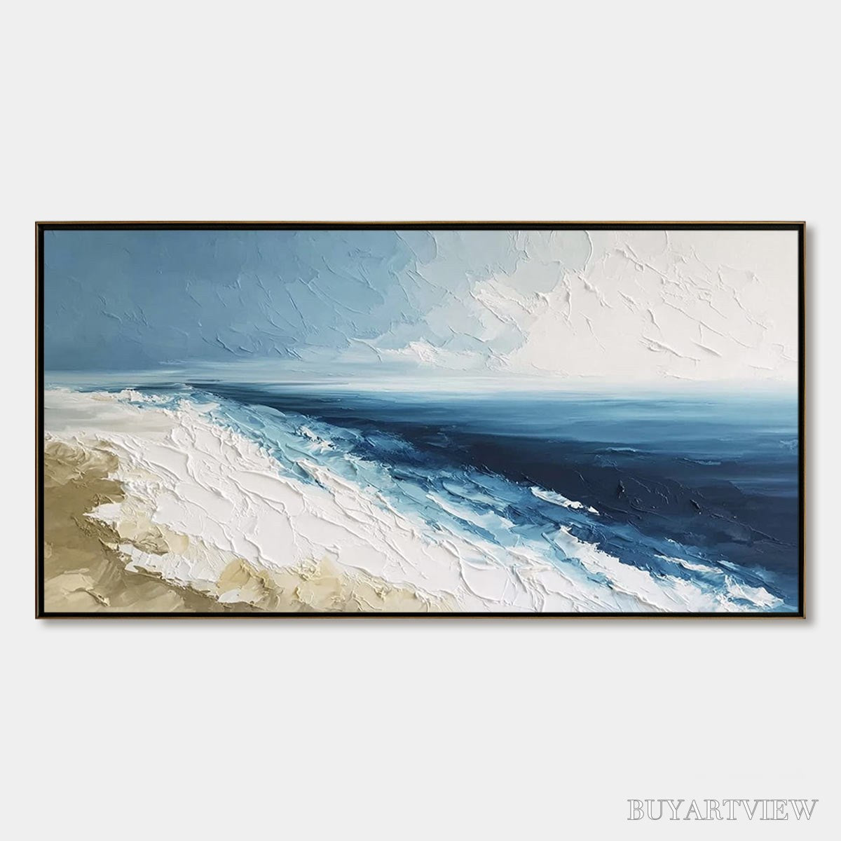 ARTOVITAS Coastal Serenity – Large Textured Impasto Seascape Oil Painting - image 1