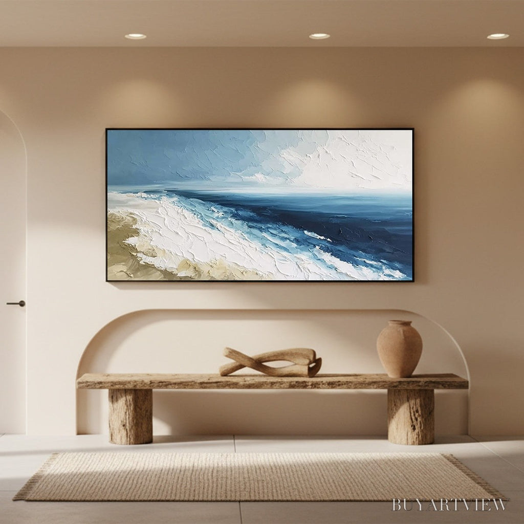 ARTOVITAS Coastal Serenity – Large Textured Impasto Seascape Oil Painting - image 2