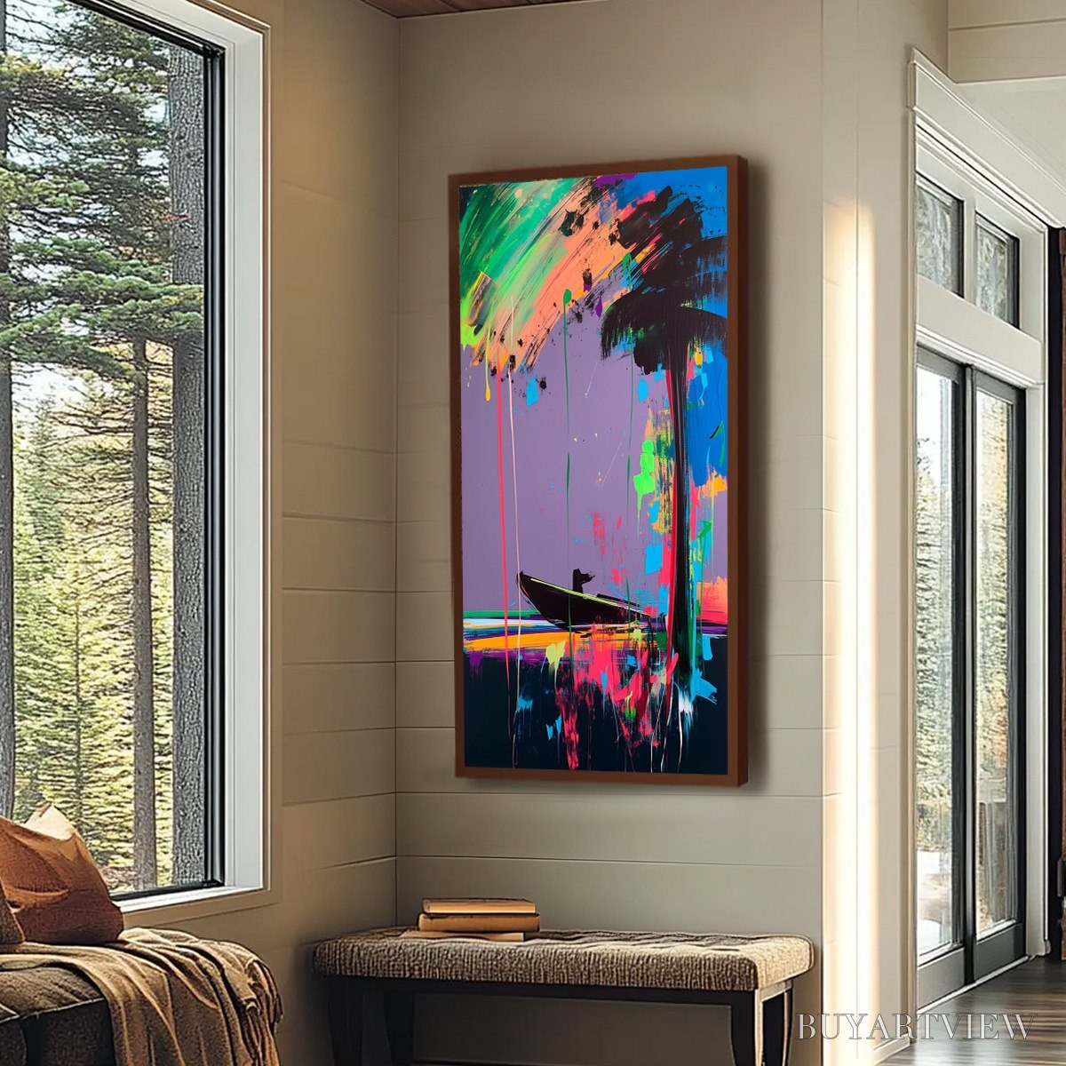 ARTOVITAS Vivid Voyage – Colorful Vertical Abstract Seascape Painting - image 6