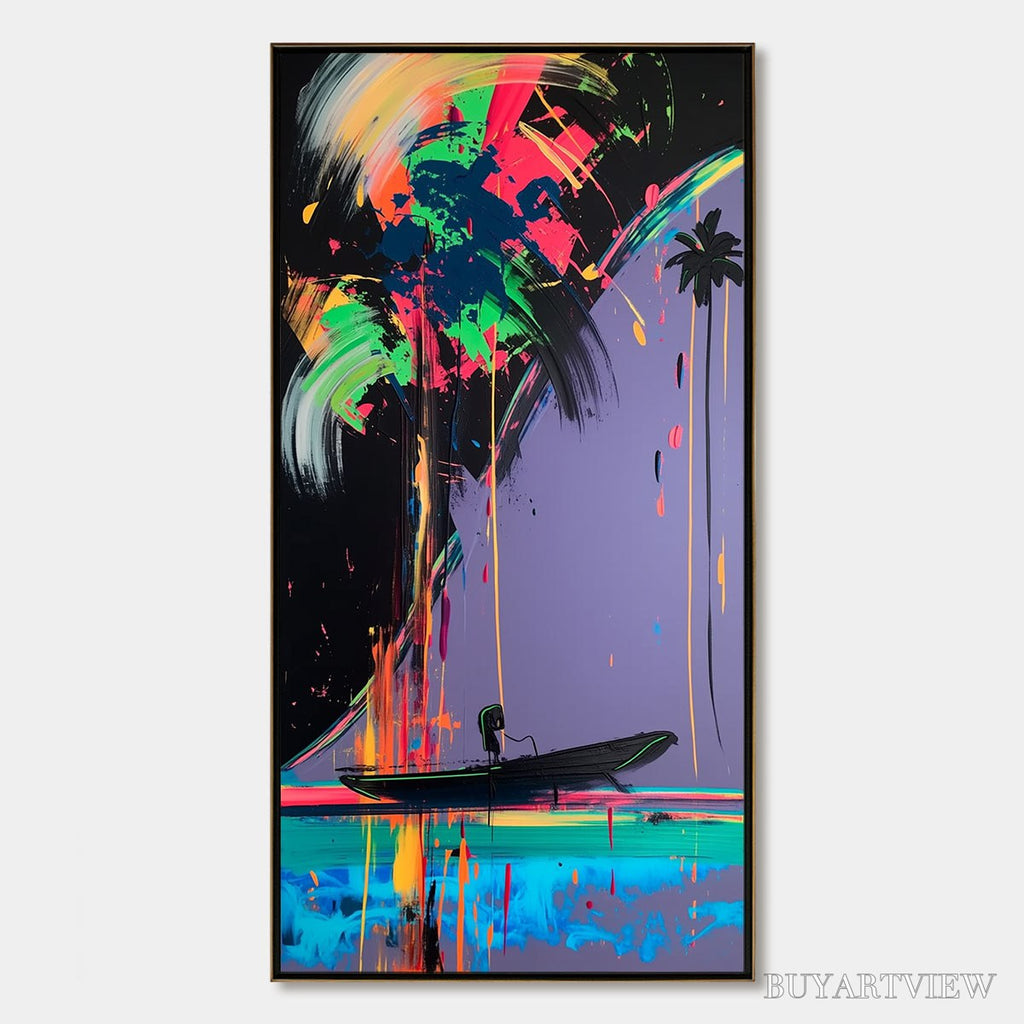 ARTOVITAS Neon Tide – Vibrant Abstract Vertical Beach & Sea Painting - image 1