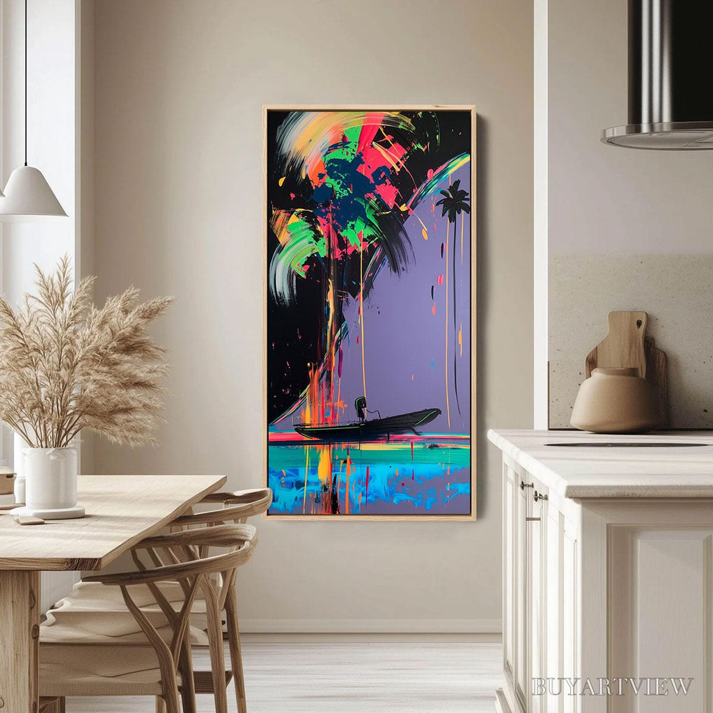 ARTOVITAS Neon Tide – Vibrant Abstract Vertical Beach & Sea Painting - image 2