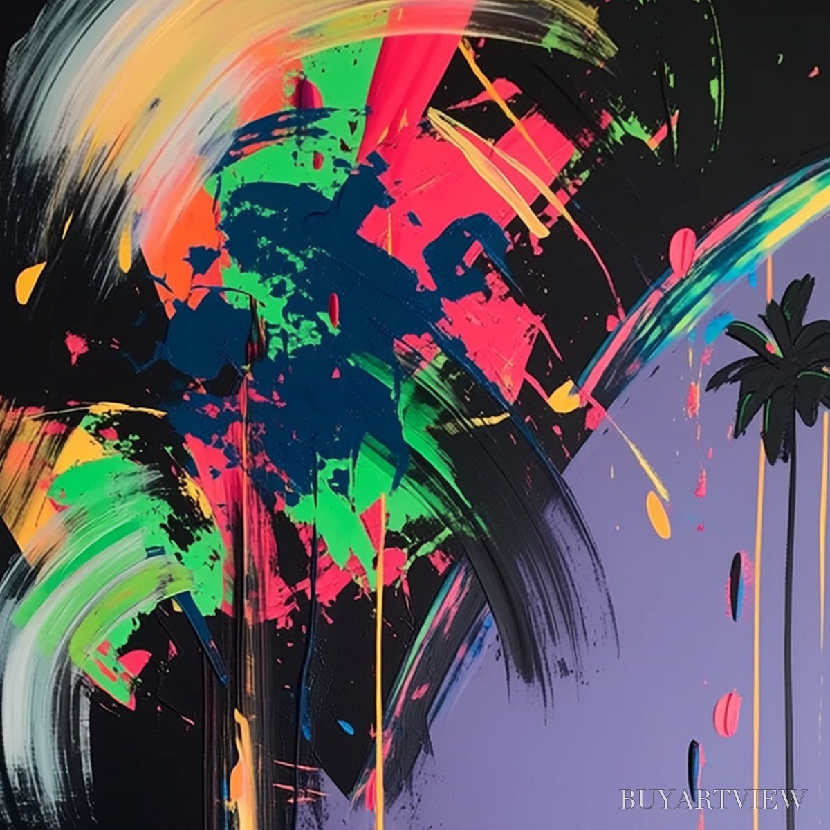 ARTOVITAS Neon Tide – Vibrant Abstract Vertical Beach & Sea Painting - image 3