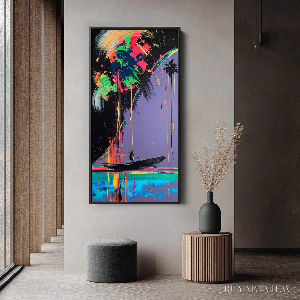 ARTOVITAS Neon Tide – Vibrant Abstract Vertical Beach & Sea Painting - image 4
