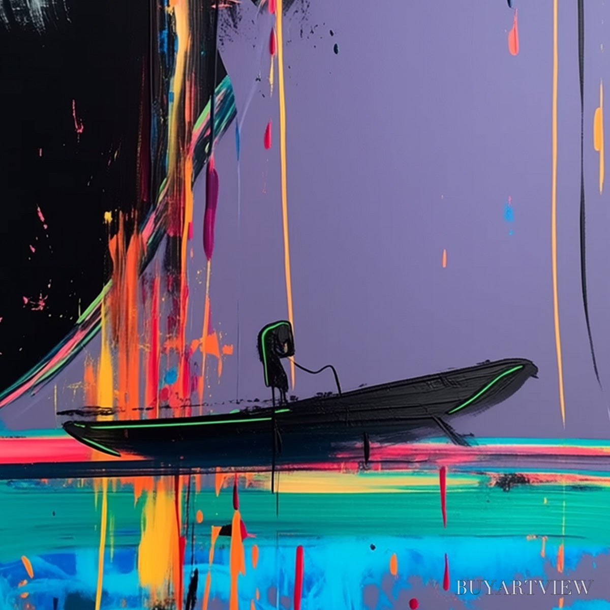ARTOVITAS Neon Tide – Vibrant Abstract Vertical Beach & Sea Painting - image 5