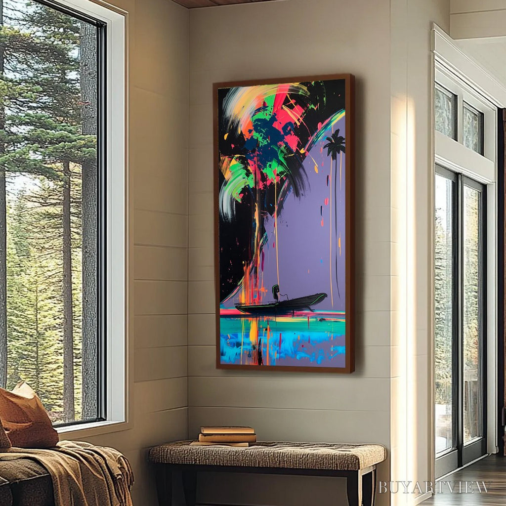 ARTOVITAS Neon Tide – Vibrant Abstract Vertical Beach & Sea Painting - image 6