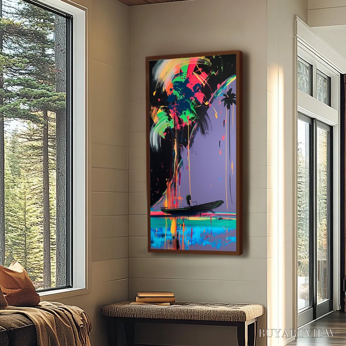 ARTOVITAS Neon Tide – Vibrant Abstract Vertical Beach & Sea Painting - image 6